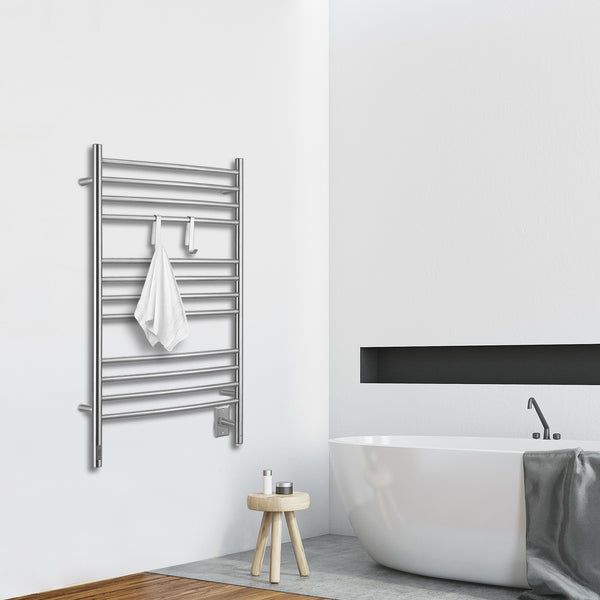 Lustra OBT 12 Bar Dual Wall Mount Towel Warmer with 2 Adjustable Hooks and Integrated On-Board Timer in Brushed Stainless Steel