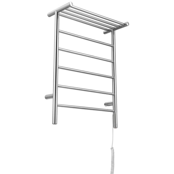 Miazzo 5-Bar Electric Wall Mount Plug-In and Hardwire Towel Warmer with Shelf in Polished Stainless Steel