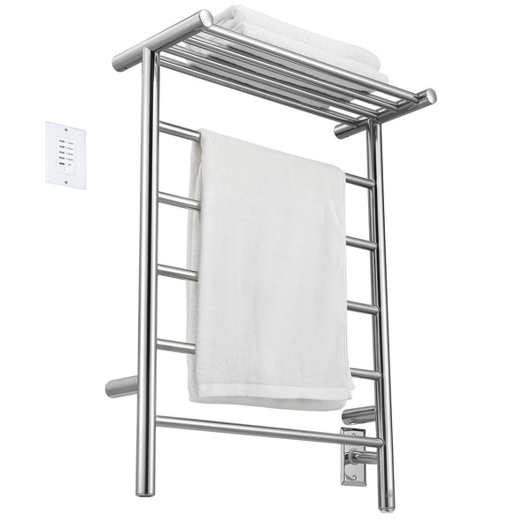 Ancona Miazzo 5-Bar Plug-In and Hardwire Towel Warmer with Shelf and Wall Countdown Timer in Polished Stainless Steel