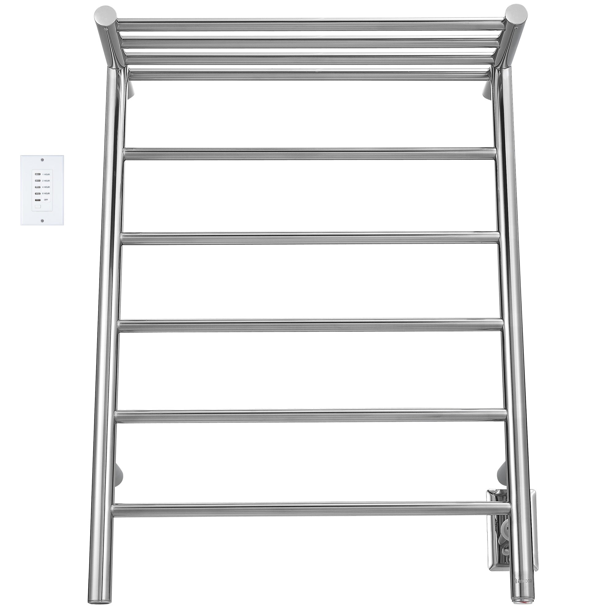 Ancona Miazzo 5-Bar Plug-In and Hardwire Towel Warmer with Shelf and Wall Countdown Timer in Polished Stainless Steel