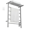 Miazzo 5-Bar Electric Wall Mount Plug-In and Hardwire Towel Warmer with Shelf in Polished Stainless Steel with Wall WiFi Timer