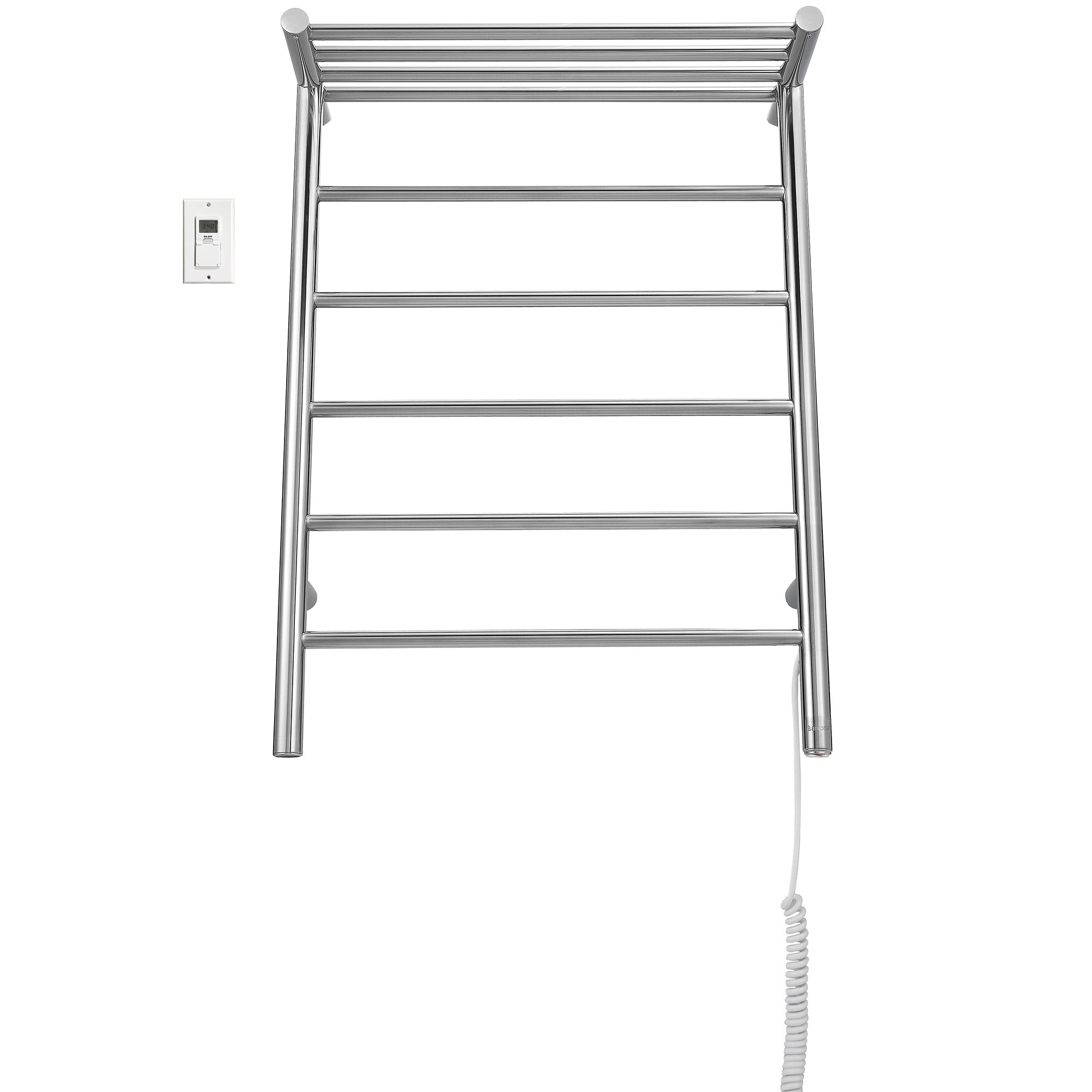 Miazzo 5-Bar Electric Wall Mount Plug-In and Hardwire Towel Warmer with Shelf in Polished Stainless Steel with Digital Wall Timer