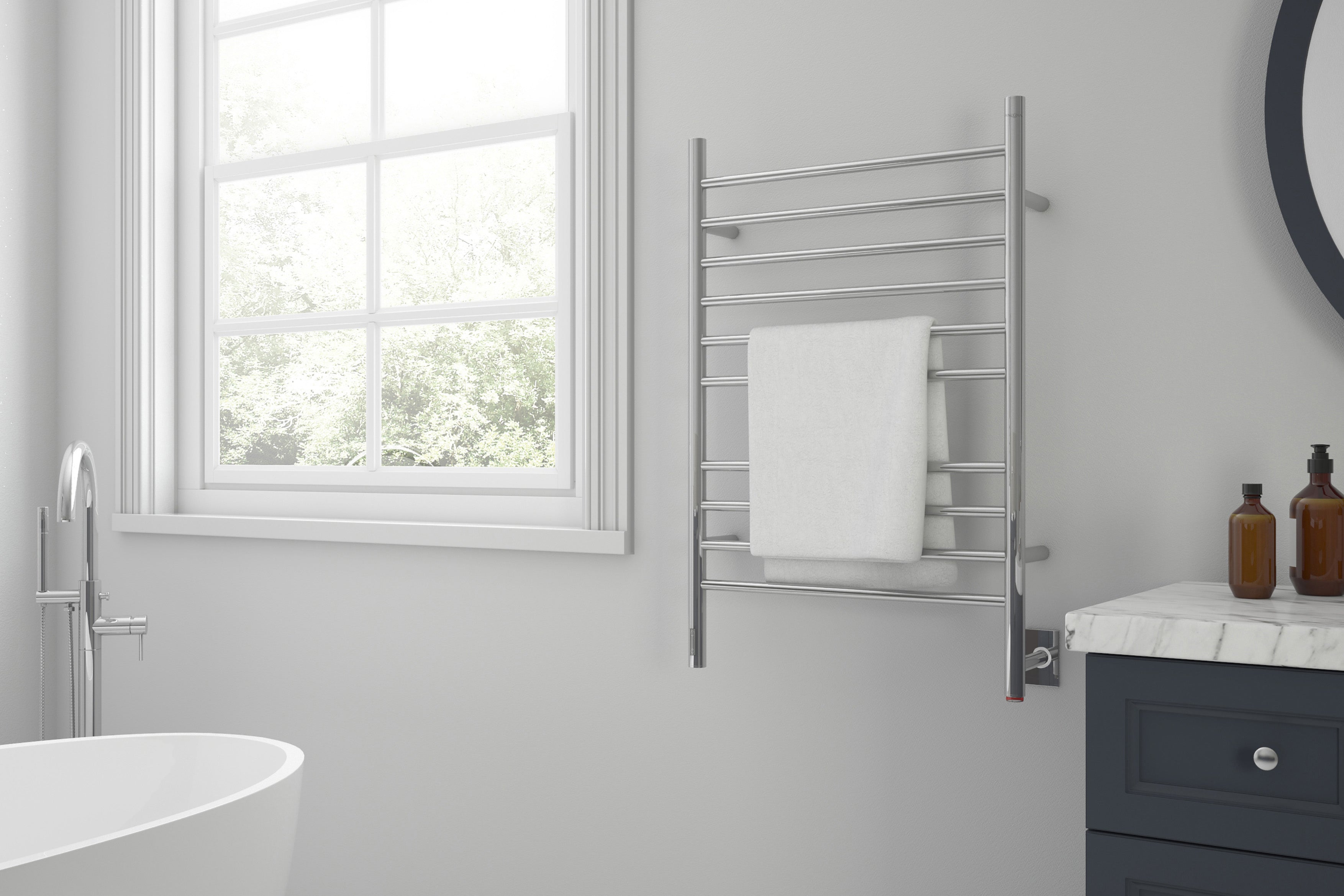 Argenta OBT 10-Bar Hardwired and Plug-in Electric Towel Warmer with Integrated On-Board timer in Polished Stainless Steel