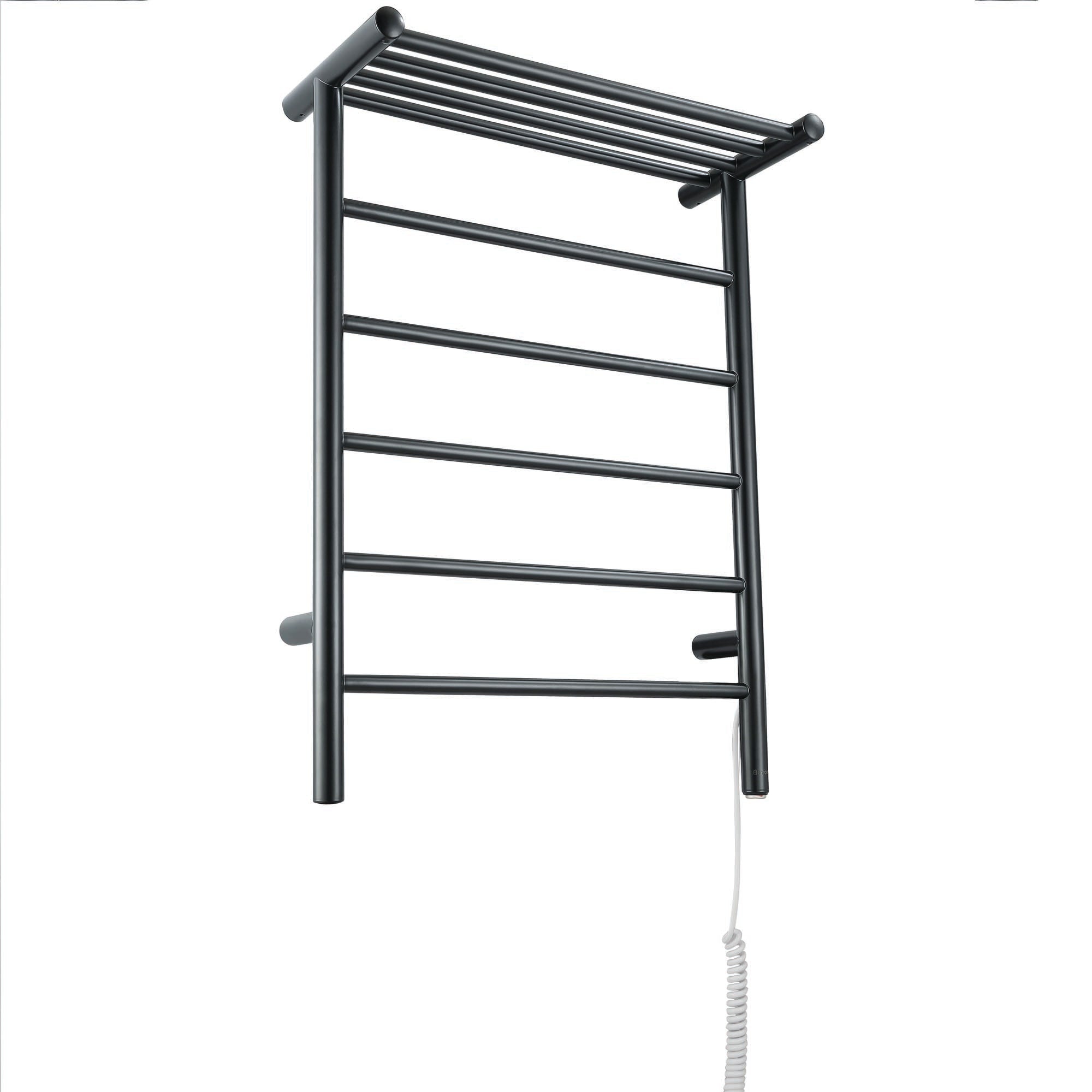 Miazzo 5-Bar Electric Wall Mount Plug-In and Hardwire Towel Warmer with Shelf in Matte Black