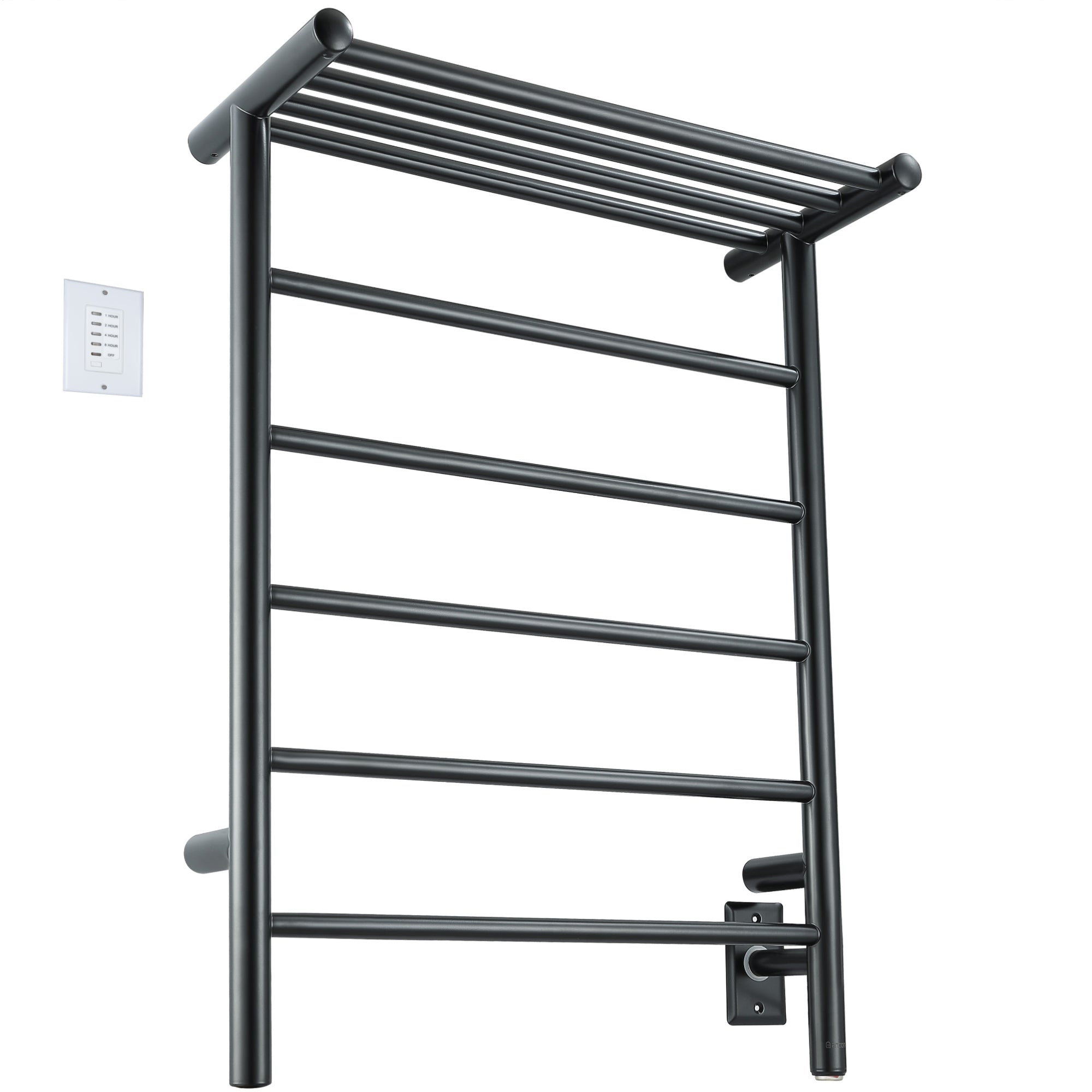 Ancona Miazzo 5-Bar Electric Wall Mount Plug-In and Hardwire Towel Warmer with Shelf and Countdown Timer in Matte Black
