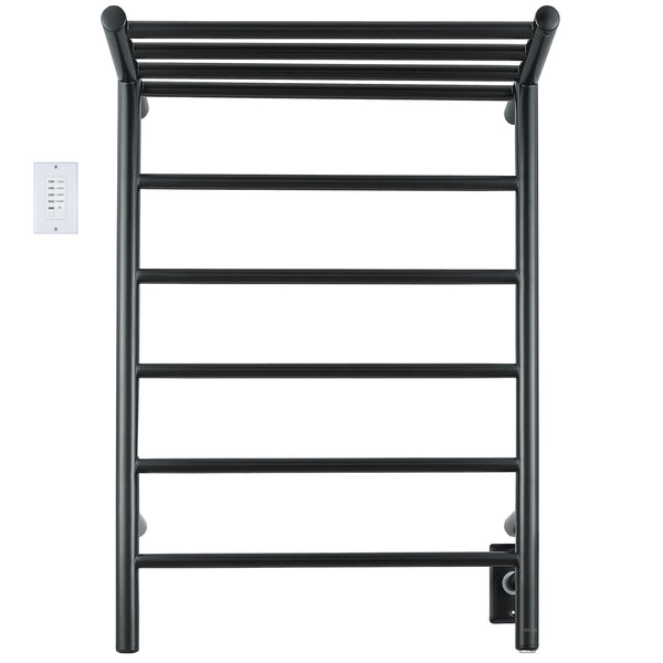 Ancona Miazzo 5-Bar Electric Wall Mount Plug-In and Hardwire Towel Warmer with Shelf and Countdown Timer in Matte Black