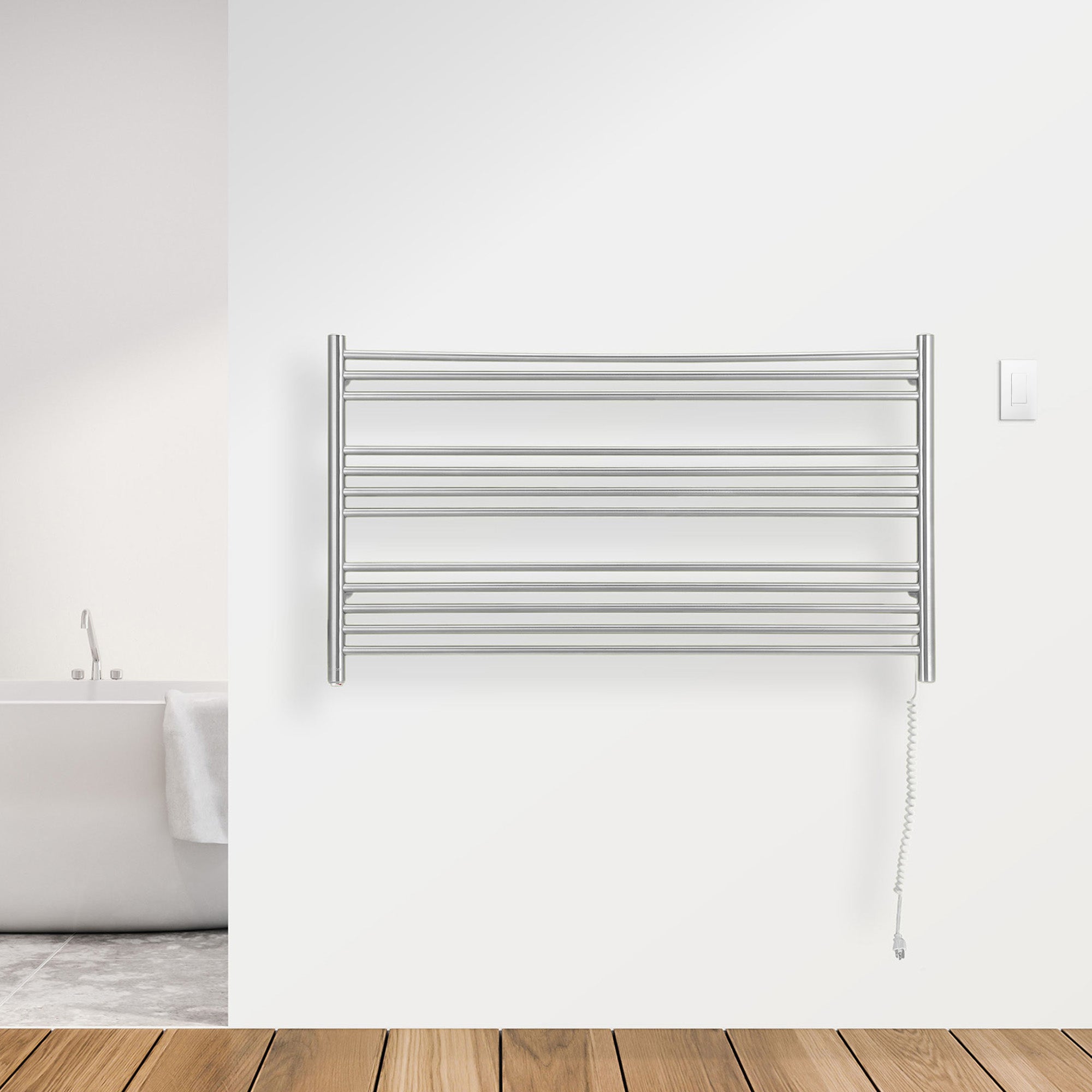 Ancona Amplia Dual 12-Bar Hardwired and Plug-in Towel Warmer in Brushed Stainless Steel with WiFi Timer