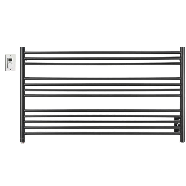 Ancona Amplia Dual 12-Bar Hardwired and Plug-in Towel Warmer in Matte Black with Digital Wall Timer