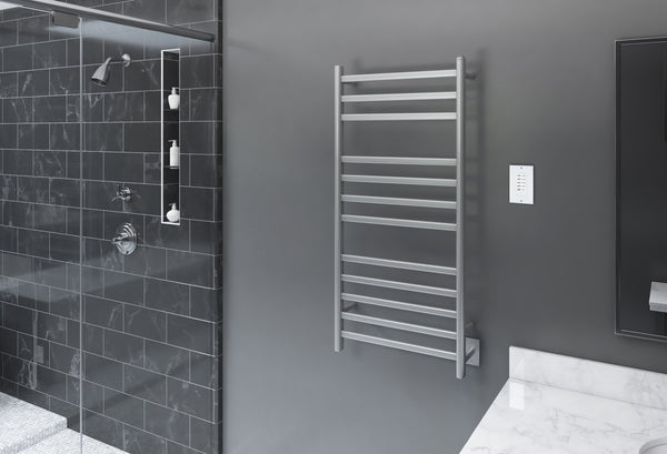 Prima Dual XL 12-Bar Hardwired and Plug-in Electric Towel Warmer in Brushed Stainless Steel with Wall Countdown Timer