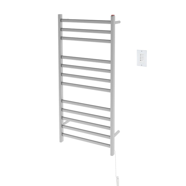 Prima Dual XL 12-Bar Hardwired and Plug-in Electric Towel Warmer in Brushed Stainless Steel with Wall Countdown Timer