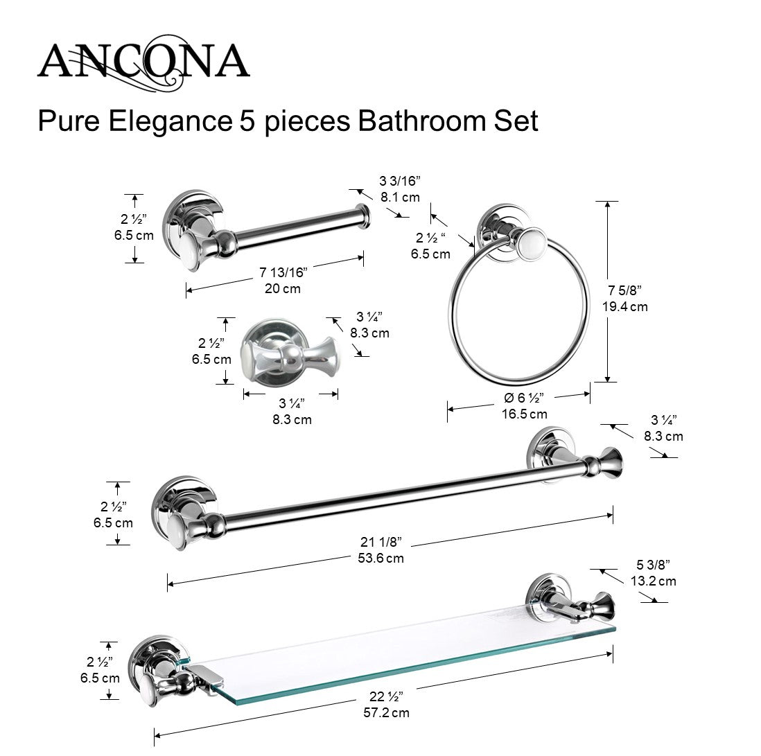 Ensemble 5 accessoires Pure Elegance pour salle de bain