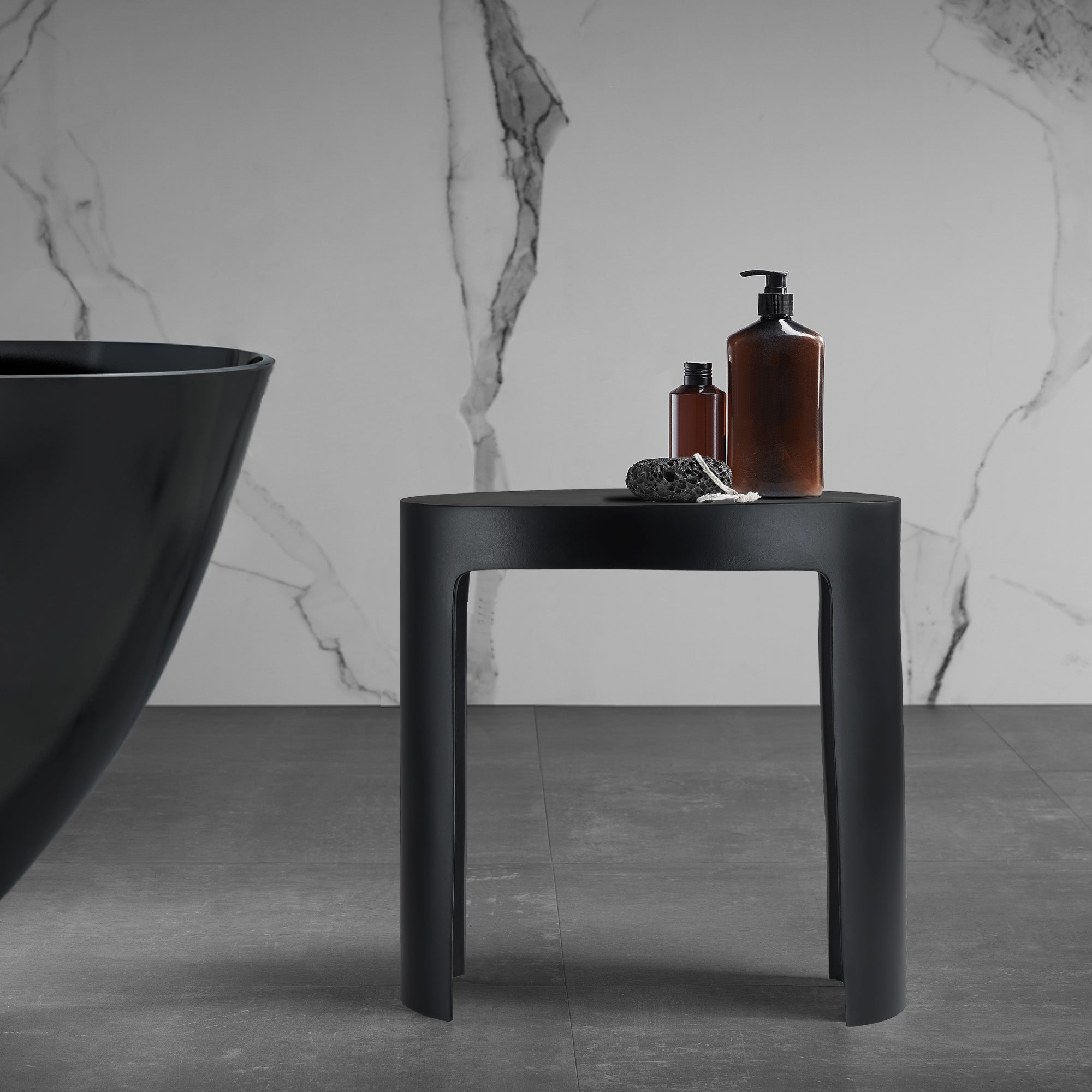 Ancona 17” Pure Acrylic Stone Bathroom Shower Bench in Matte Black