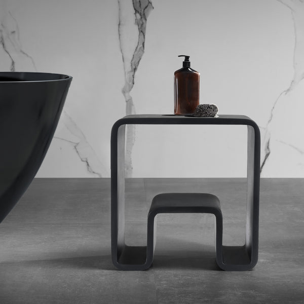 Ancona 17" Pure Acrylic Stone Bathroom Shower Bench in Matte Black