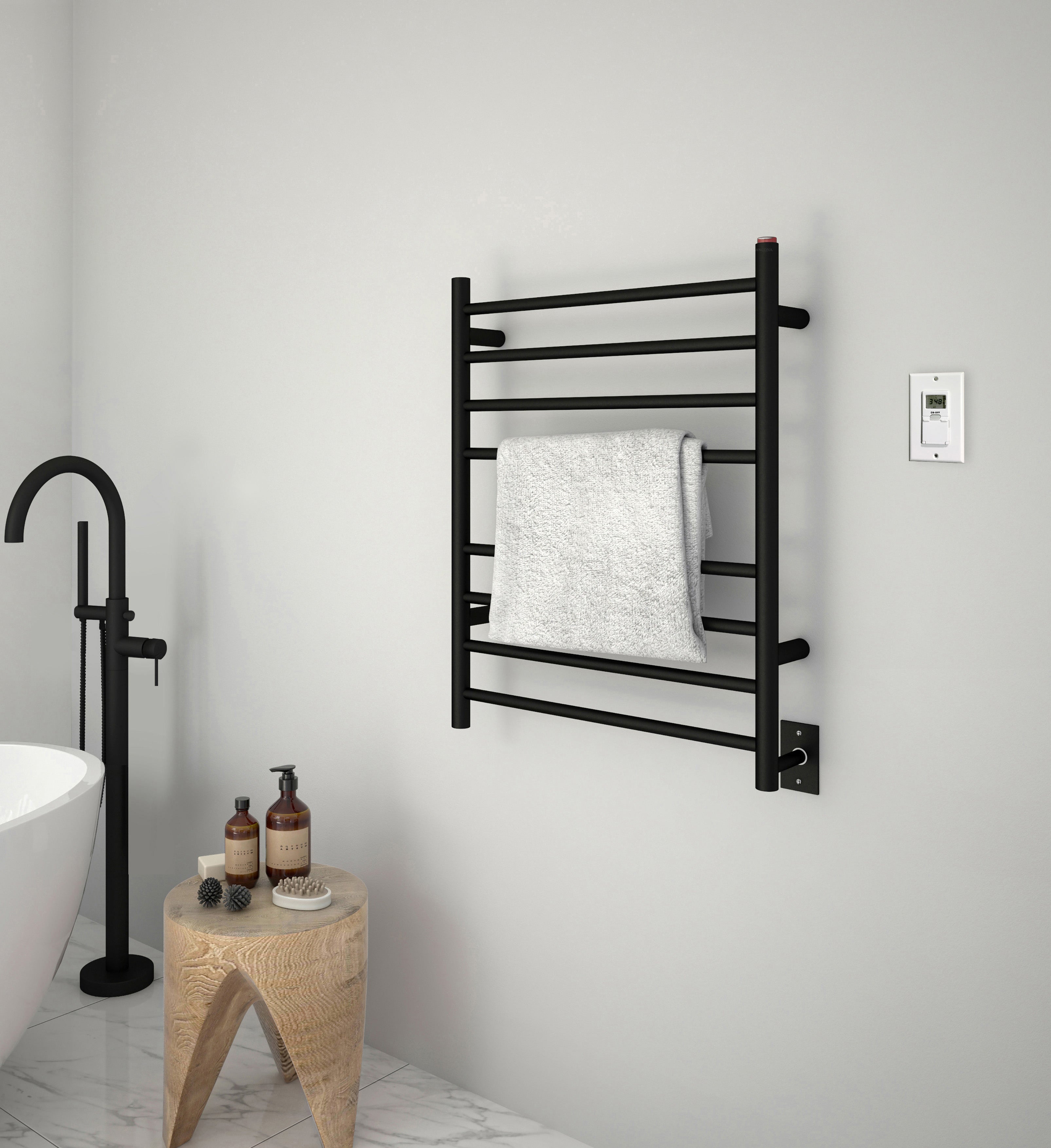 Prestige Dual 8-Bar Hardwired and Plug-in Towel Warmer in Matte Black with Timer