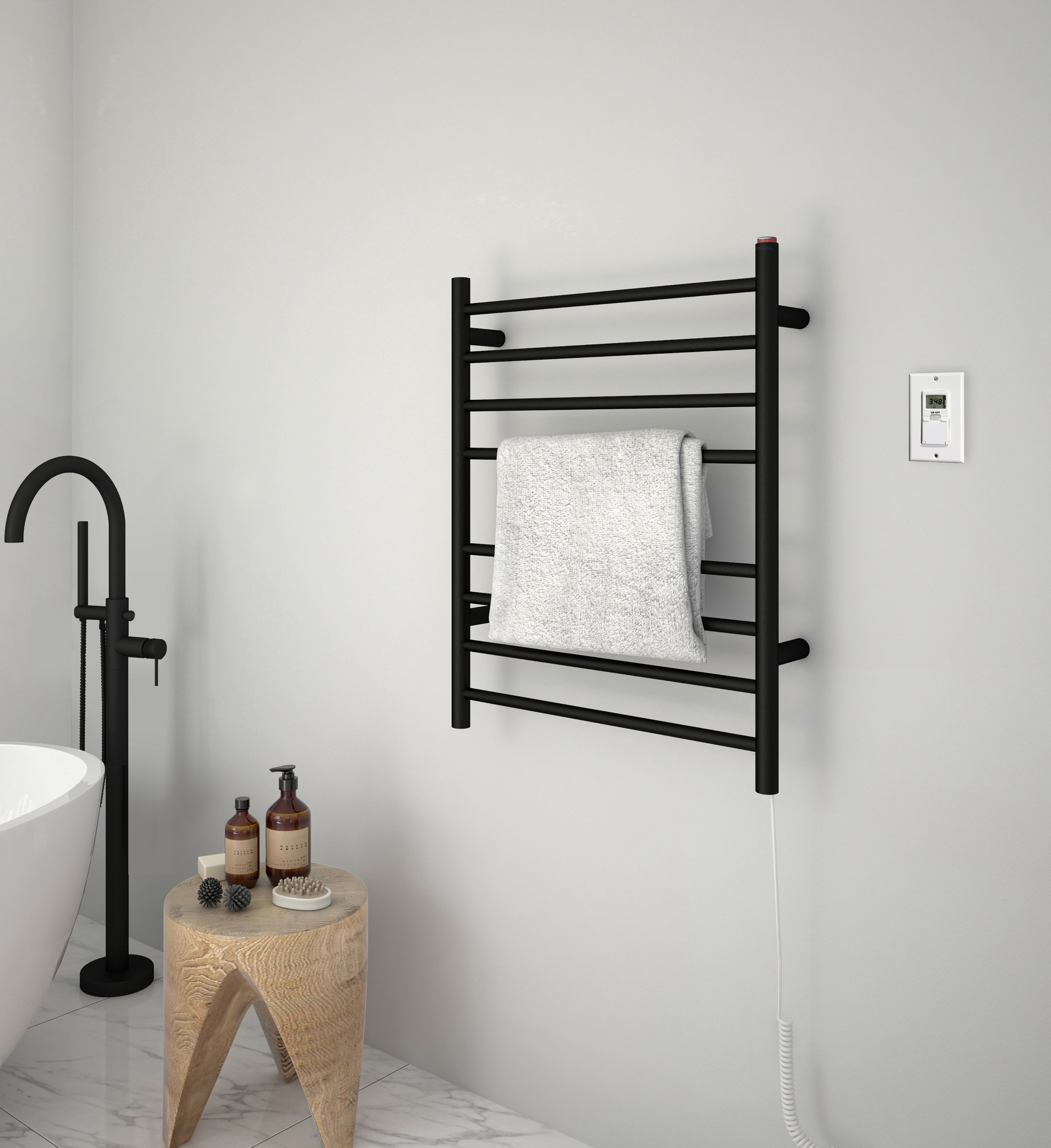 Prestige Dual 8-Bar Hardwired and Plug-in Towel Warmer in Matte Black with Timer