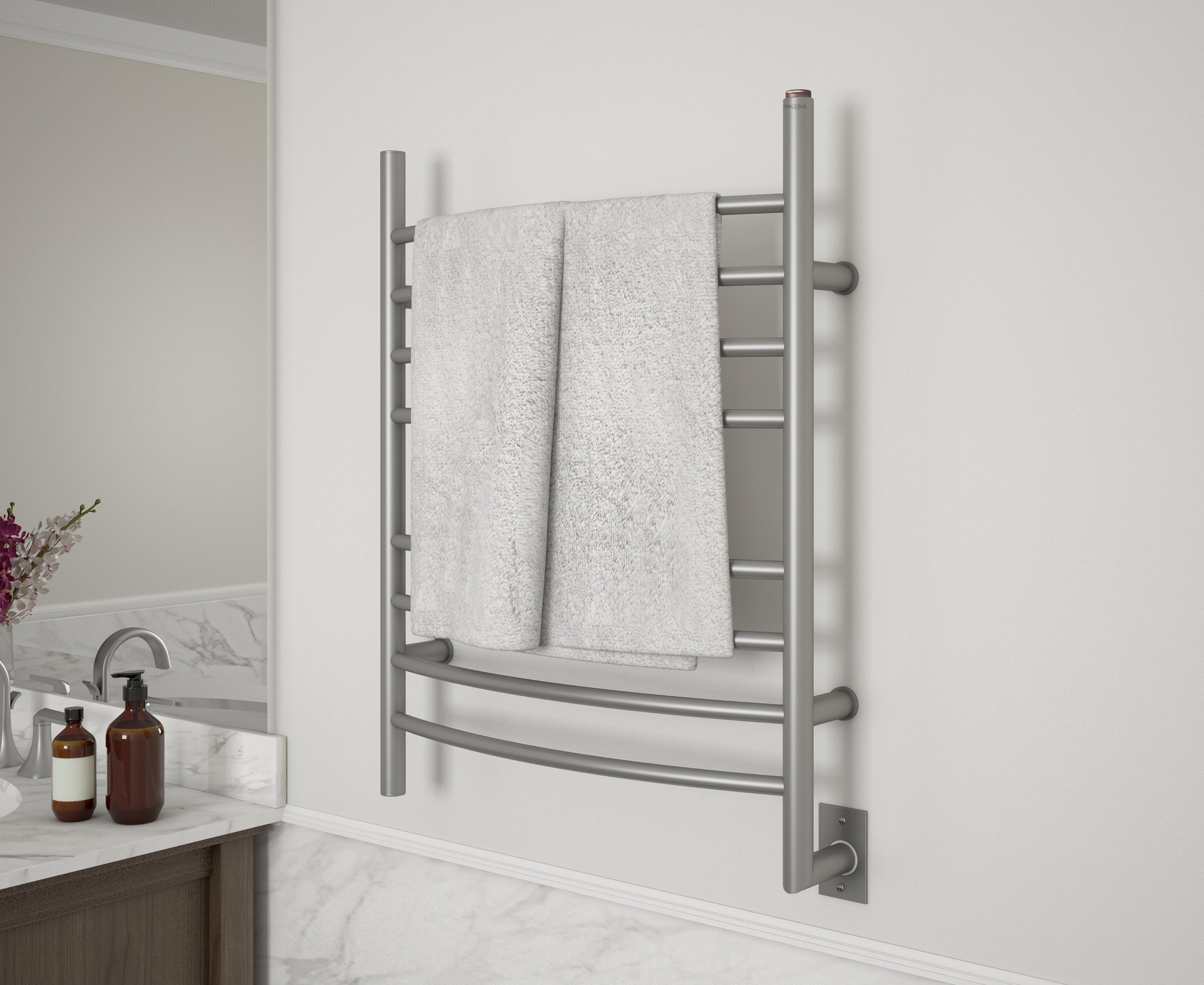 Comfort 8 Ova Hardwire Curved Brushed Stainless-Steel Towel Warmer with Wall Timer