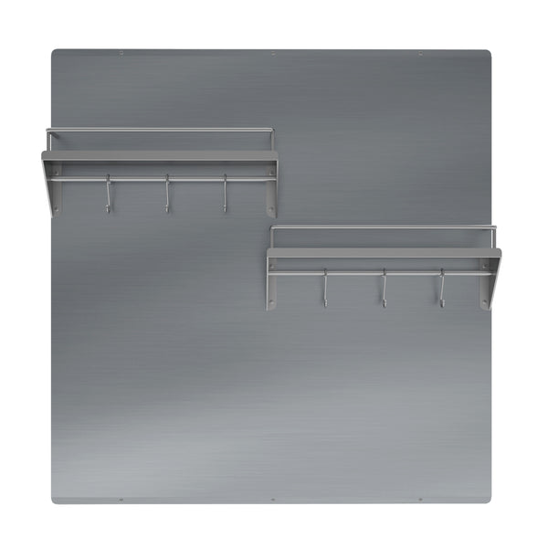 30 in. Stainless Steel Backsplash with two-tiered shelf and rack