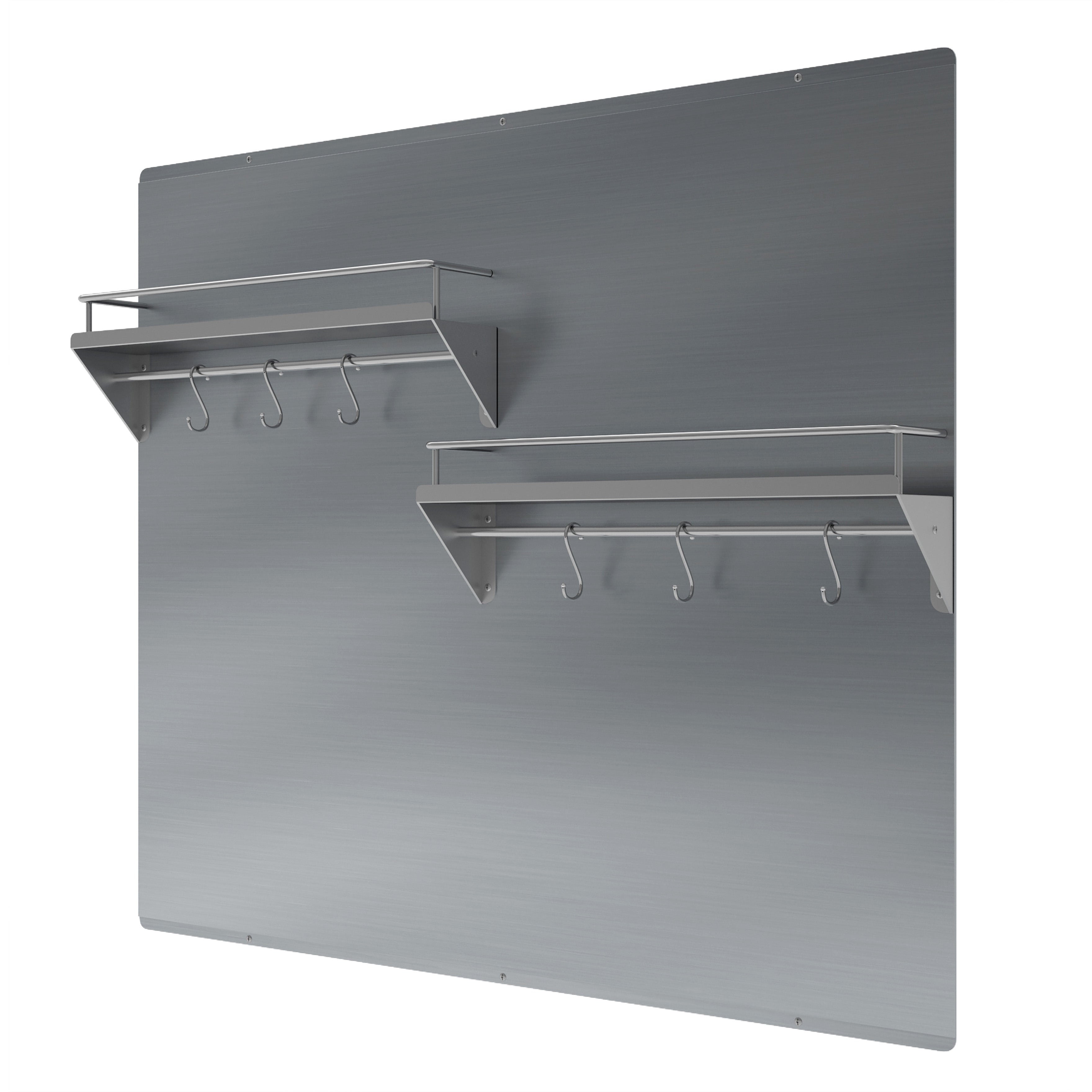 36 in. Stainless Steel Backsplash with two-tiered shelf and rack