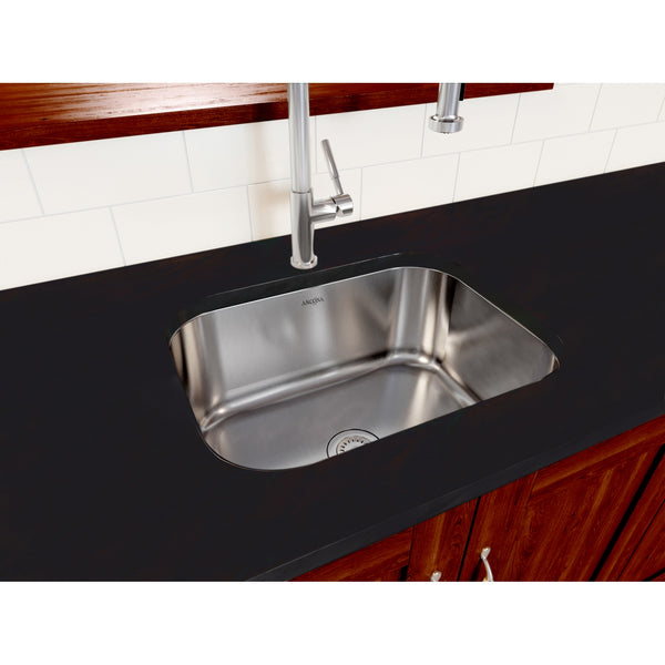 Capri Series Undermount Stainless Steel 23 in. Single Bowl Kitchen Sink in Satin Finish with Strainer