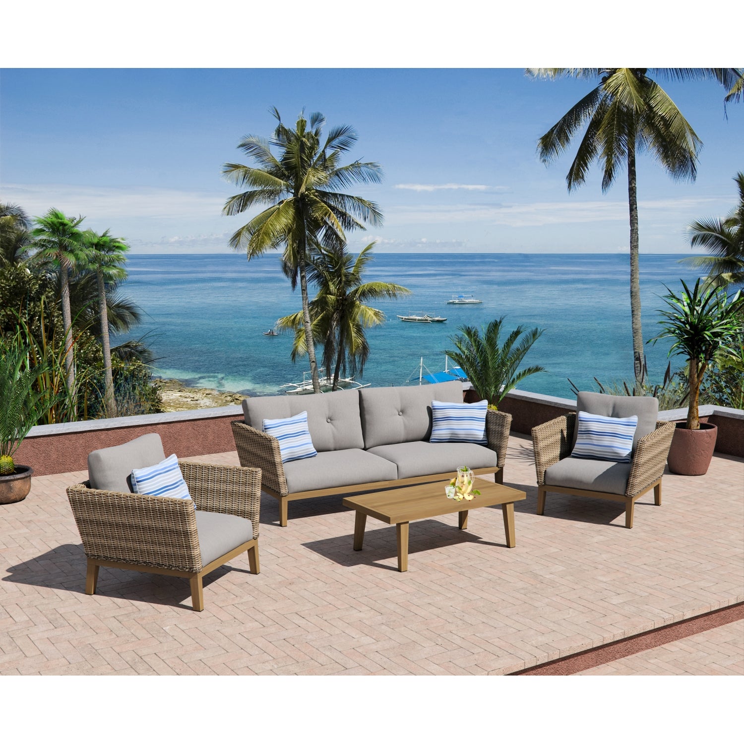 Torcello Collection 4-Piece Aluminum Rattan Seating Set with Sunbrella Cushions