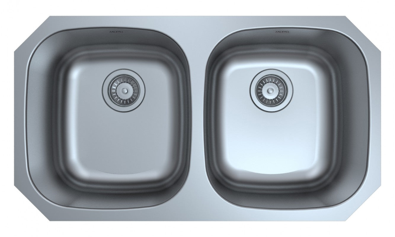 Capri Series Undermount Stainless Steel 32 in. 50/50 Double Bowl Kitchen Sink in Satin Finish with Grid and Strainers
